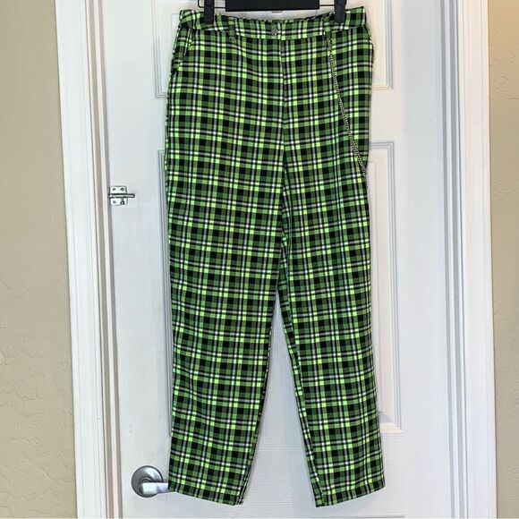 ASOS Collusion Baggy Carpenter Pants in green plaid  with metal pocket chain - Picture 1 of 12